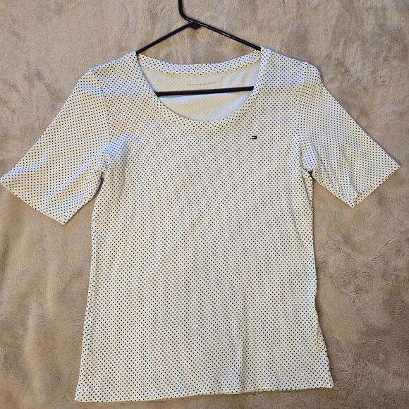 Tommy Hilfiger Women's Ladies White Dark Blue Polka Dot Print Blouse Size M - Picture 7 of 9
